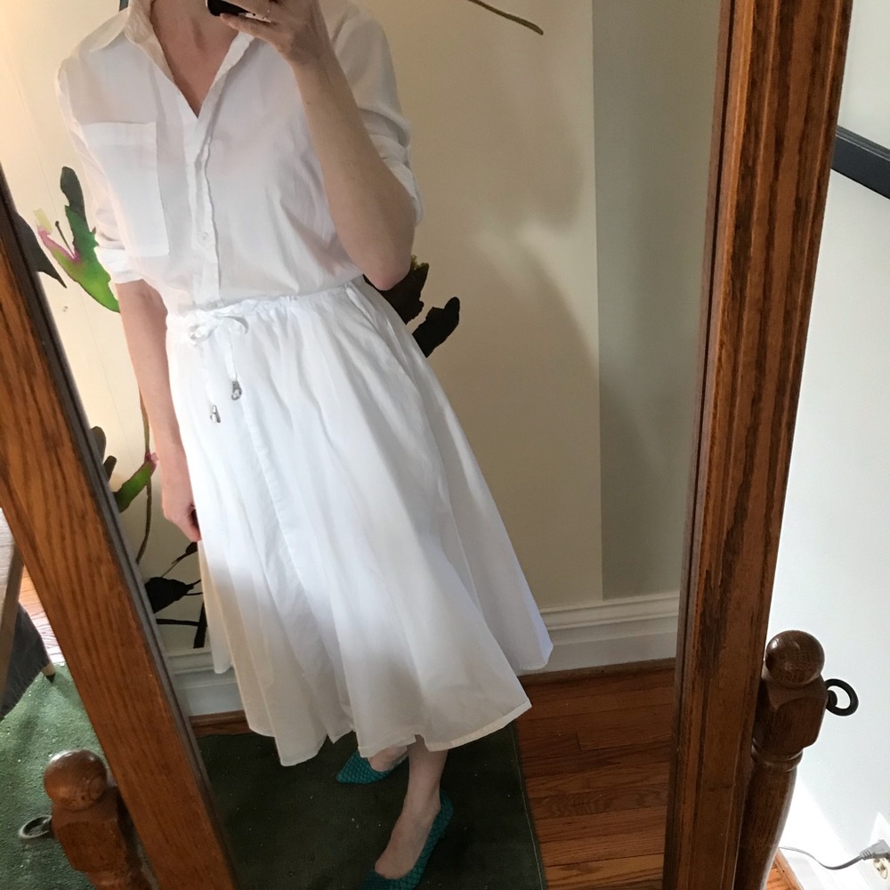 Donna Karan Cotten poplin midi dress with pockets.